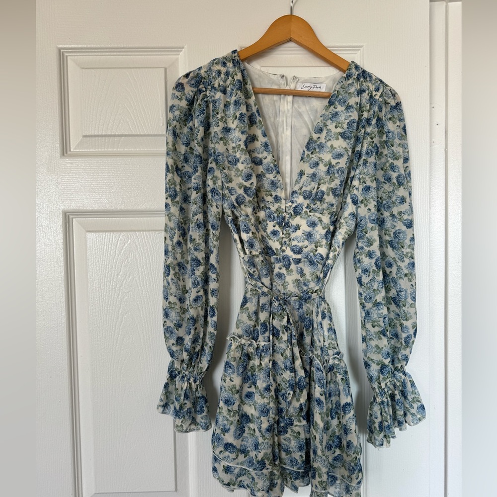 Floral blue long sleeve mini dress